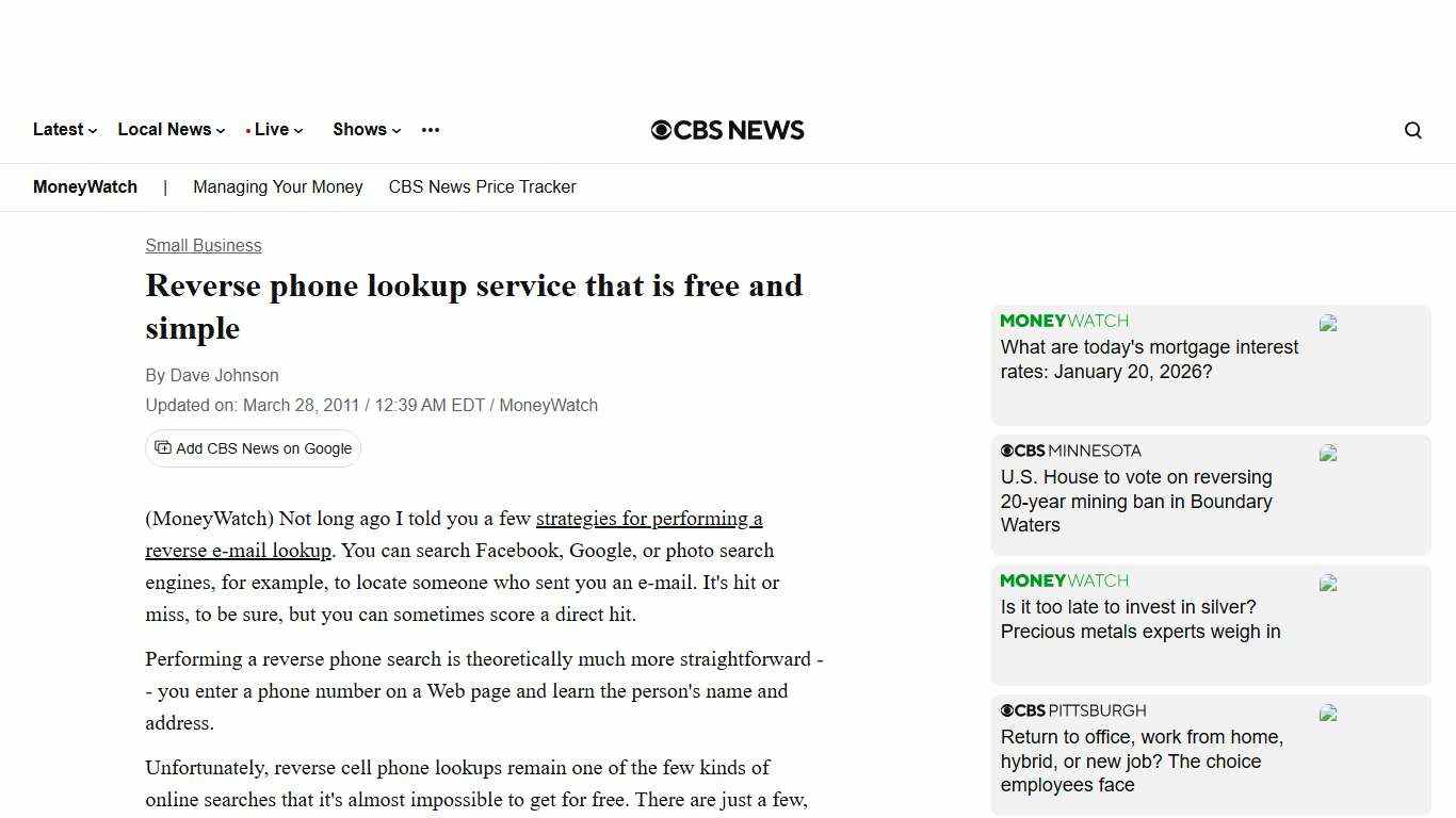 Reverse phone lookup service that is free and simple - CBS News
